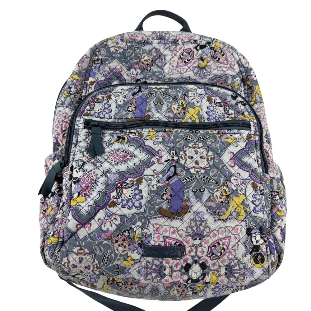 Vera Bradley Disney Mickey Paisley Celebration Quilted Backpack Purple Grey